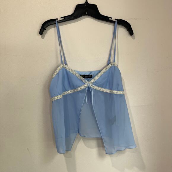 Finesse Norma Baby Blue Chiffon Cami Top Lace Trim Y2K Fairycore Size L - Picture 2 of 10